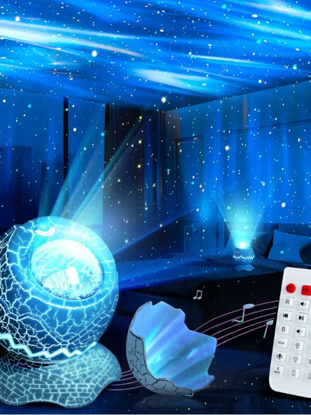 Galaxy Star Projector Night Light Dinosaur Egg Aurora Bluetooth Speaker Remote